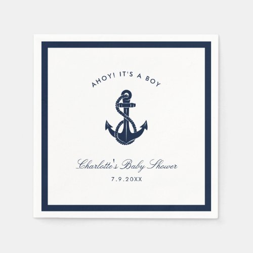 Nautical Navy Blue Anchor Baby Shower Paper Napkins