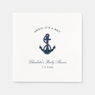 Nautical Navy Blue Anchor Baby Shower Paper Napkins