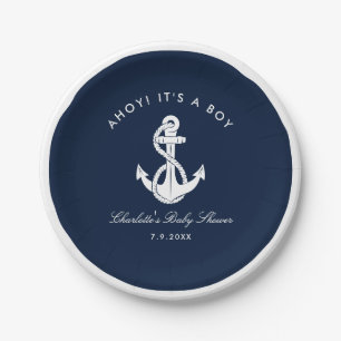 Nautical Navy Blue Anchor Baby Shower Paper Plates