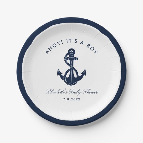 Nautical Navy Blue Anchor Baby Shower Paper Plates