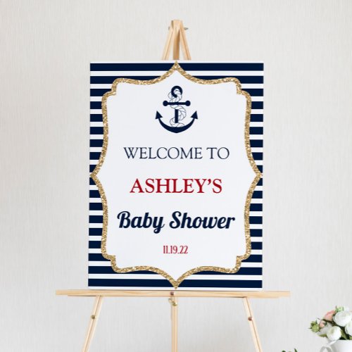 Nautical Navy Blue Anchor Baby Shower Welcome Sign