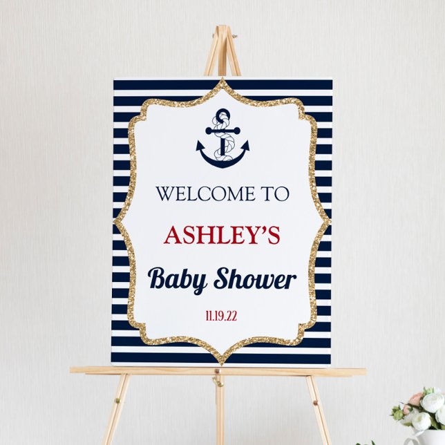 Nautical Navy Blue Anchor Baby Shower Welcome Sign (Creator Uploaded)