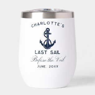 Nautical Navy Blue Anchor Bachelorette Thermal Wine Tumbler