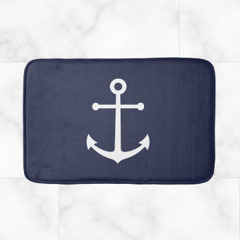 Nautical Navy Blue Anchor Bath Mat by manadesignco at Zazzle
