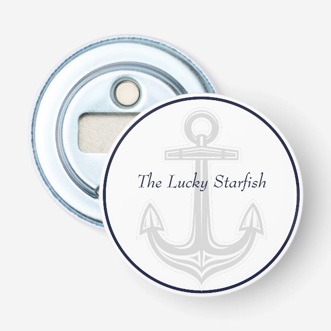 Nautical Navy Blue Anchor beach house Monogram Bottle Opener (Front)