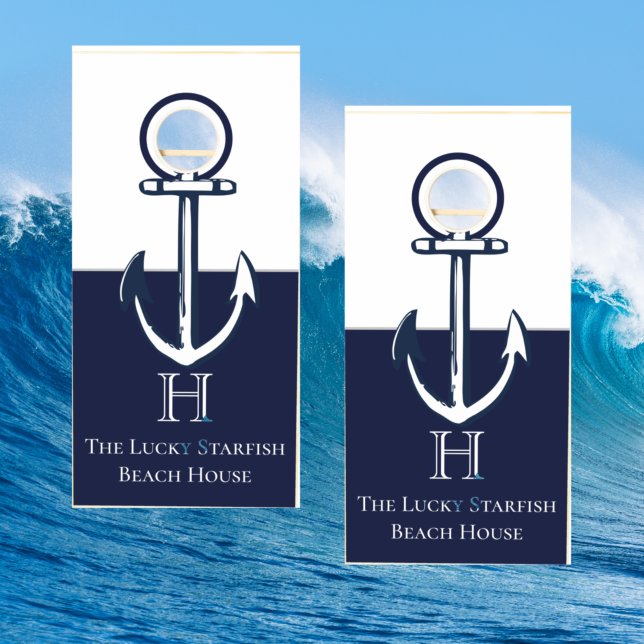 Nautical Navy Blue Anchor Beach house Monogram Cornhole Set (Creator Uploaded)