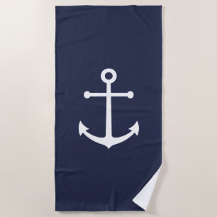 Nautical Navy Blue Anchor Beach Towel