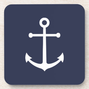 Nautical Navy Blue Anchor Beverage Coaster