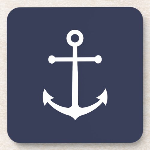 Nautical Navy Blue Anchor Beverage Coaster
