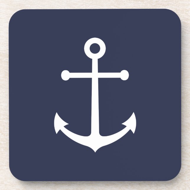 Nautical Navy Blue Anchor Beverage Coaster (Front)