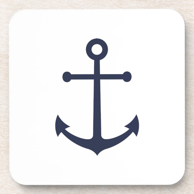 Nautical Navy Blue Anchor Beverage Coaster (Front)