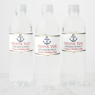 Nautical Navy Blue Anchor Birthday Party Favor Wat Water Bottle Label