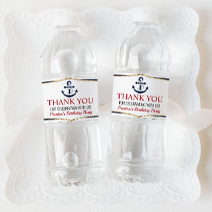 Nautical Navy Blue Anchor Birthday Party Favor Wat Water Bottle Label