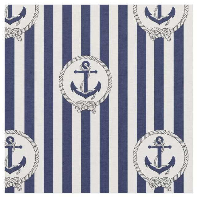 Nautical Navy blue anchor/blue and white stripe 2 Fabric (Close Up)