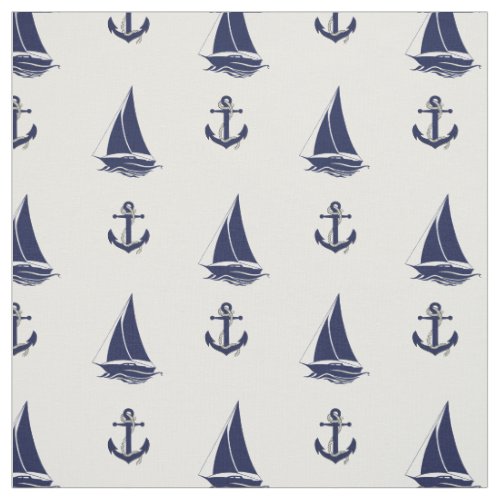 Nautical Navy blue anchorblue sailboat silhouette Fabric