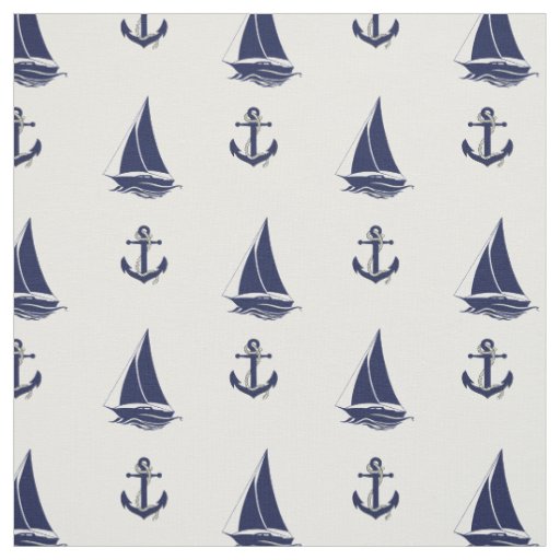 Nautical Navy blue anchor/blue sailboat silhouette Fabric