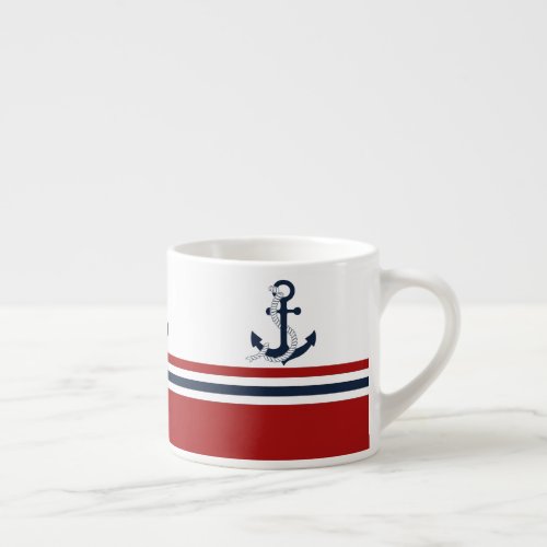 Nautical Navy Blue Anchor Blue White Red Stripes Espresso Cup