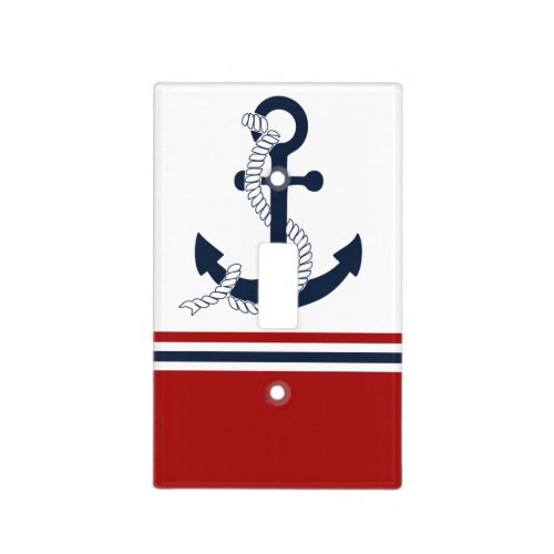 Nautical Navy Blue Anchor Blue White Red Stripes Light Switch Cover