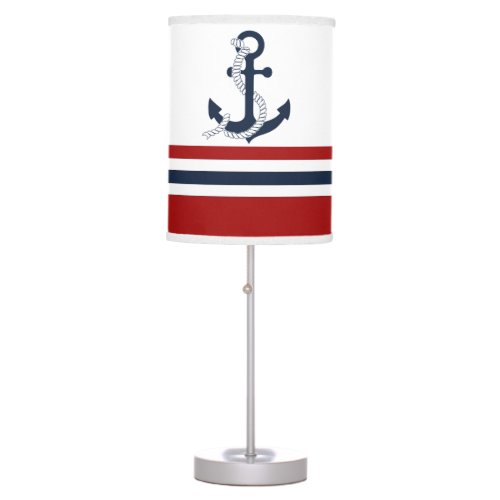 Nautical Navy Blue Anchor Blue White Red Stripes Table Lamp