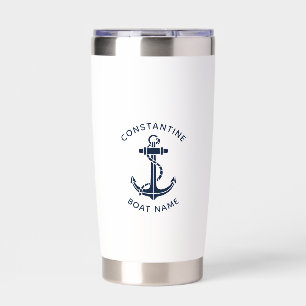 Nautical Navy Blue Anchor Boat Captain Custom Insulated Tumbler