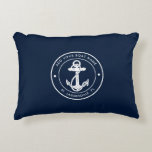 Nautical Navy Blue Anchor Boat Name Custom Accent Pillow<br><div class="desc">Add your boat name and dock by clicking the "Personalize" button. Set sail in style with our custom nautical-themed boating swag. The Accent Pillow boasts a cute design inspired by the ocean's wonders, featuring classic maritime motifs such as an anchor and rope. Whether you're cruising along the coast or embarking...</div>