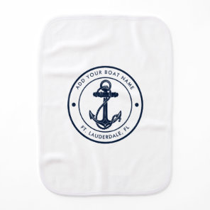 Nautical Navy Blue Anchor Boat Name Custom Baby Burp Cloth