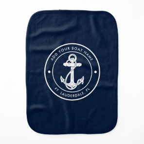 Nautical Navy Blue Anchor Boat Name Custom Baby Burp Cloth