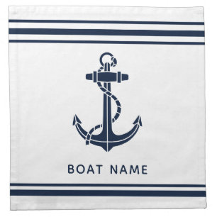 Nautical Navy Blue Anchor Boat Name Custom Cloth Napkin