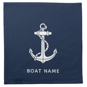 Nautical Navy Blue Anchor Boat Name Custom Cloth Napkin