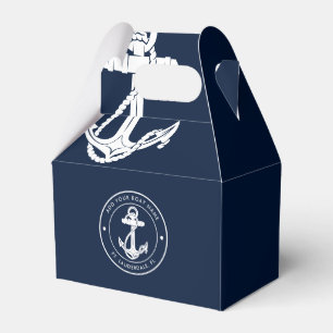 Nautical Navy Blue Anchor Boat Name Custom Favor Boxes