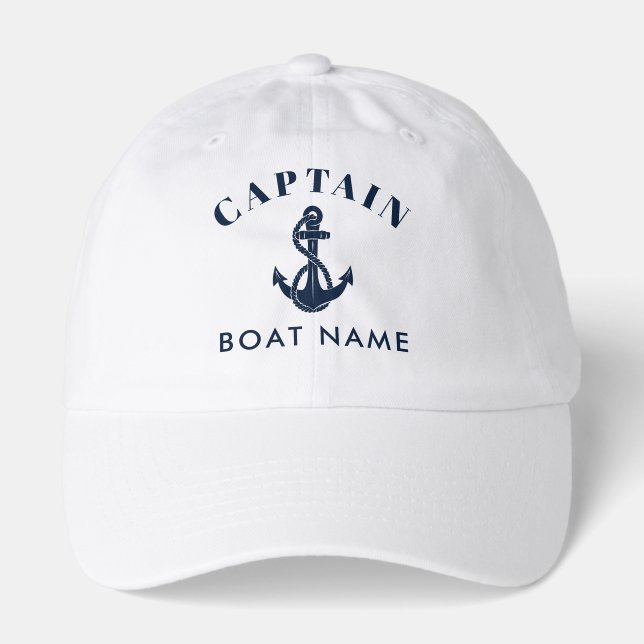 Nautical Navy Blue Anchor Boat Name Custom Hat (Front)