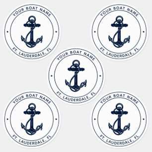 Nautical Navy Blue Anchor Boat Name Custom Kids' Labels