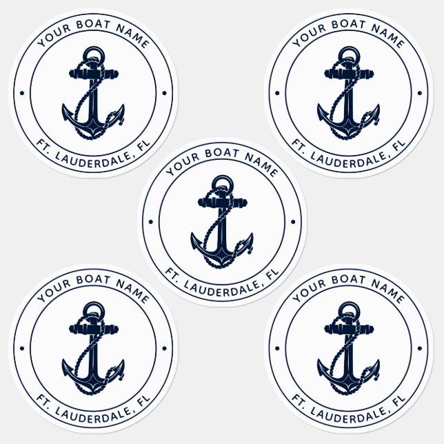 Nautical Navy Blue Anchor Boat Name Custom Kids' Labels (Group)