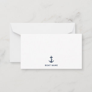 Nautical Navy Blue Anchor Boat Name Custom Note Card