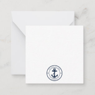 Nautical Navy Blue Anchor Boat Name Custom Note Card