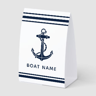 Nautical Navy Blue Anchor Boat Name Custom Paper Table Tent