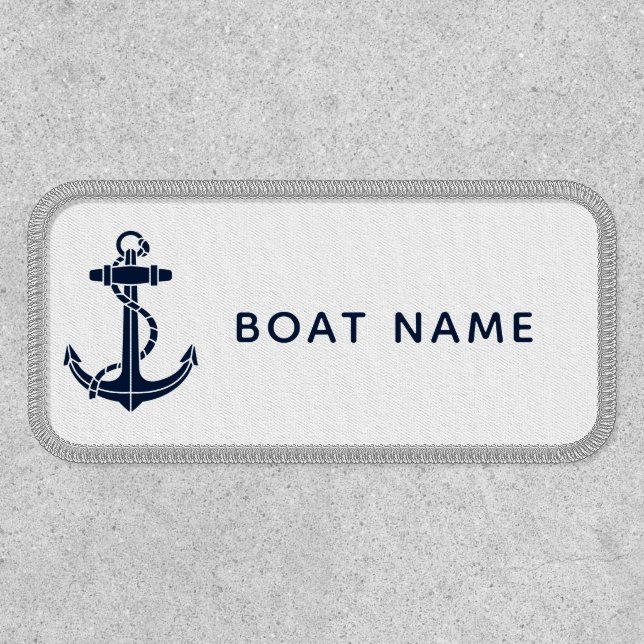 Nautical Navy Blue Anchor Boat Name Custom Patch (Front)