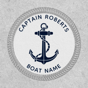 Nautical Navy Blue Anchor Boat Name Custom Patch