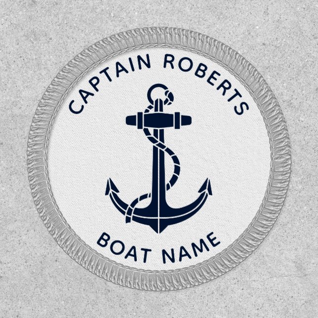 Nautical Navy Blue Anchor Boat Name Custom Patch (Front)