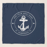 Nautical Navy Blue Anchor Boat Name Custom Scarf<br><div class="desc">Add your boat name and dock by clicking the "Personalize" button above. Set sail in style with our custom nautical-themed boating swag. The scarf boasts a cute design inspired by the ocean's wonders, featuring classic maritime motifs such as an anchor and rope. Whether you're cruising along the coast or embarking...</div>