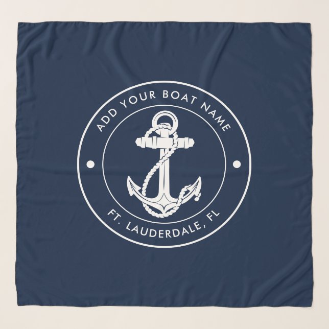 Nautical Navy Blue Anchor Boat Name Custom Scarf (Front)
