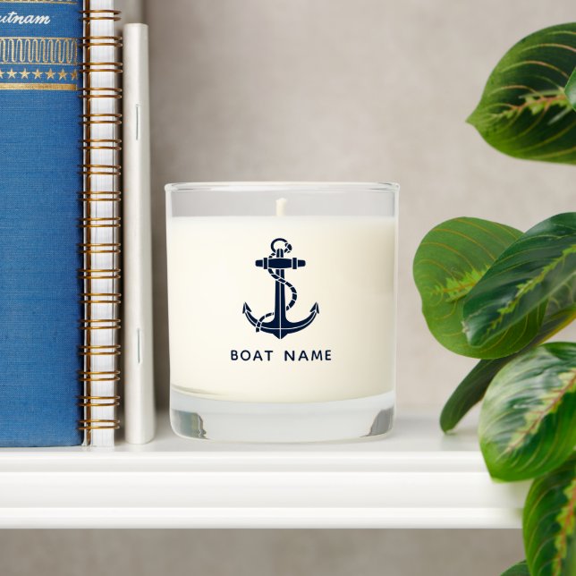 Nautical Navy Blue Anchor Boat Name Custom Scented Candle (Shelf)