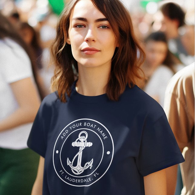 Nautical Navy Blue Anchor Boat Name Custom Tri-Blend Shirt (Nautical Anchor Navy Blue Boat Name Womens T-Shirt)