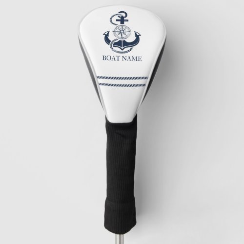 Nautical Navy Blue Anchor Boat Name Golf Head Cover
