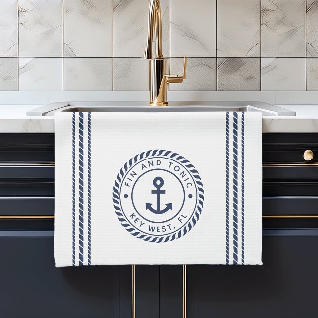 Nautical Navy Blue Anchor Boat Name Kitchen Towel (Creator Uploaded)