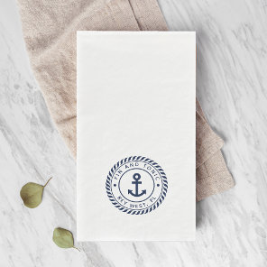 Nautical Navy Blue Anchor Boat Name Paper Guest Towels