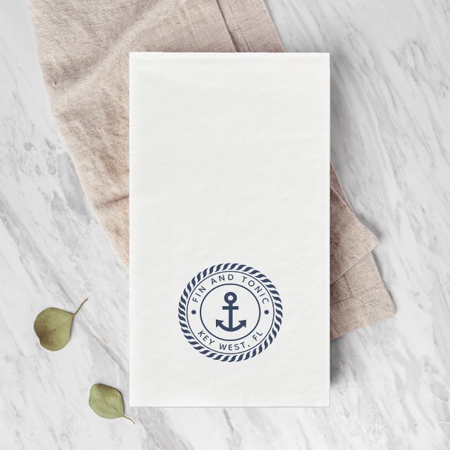 Nautical Navy Blue Anchor Boat Name Paper Guest Towels (Creator Uploaded)