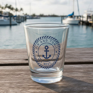 Nautical Navy Blue Anchor Boat Name Shot Glass