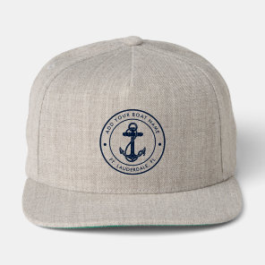 Nautical Navy Blue Anchor Boat Name Snap Back Hat