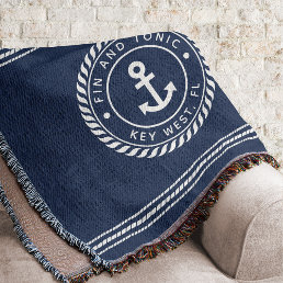 Nautical Navy Blue Anchor Boat Name Throw Blanket
